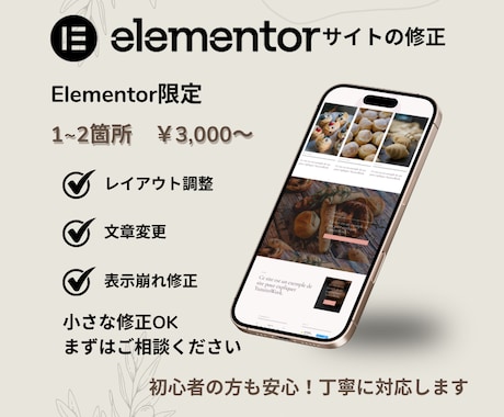 Elementorサイトの修正対応します 小さな修正から丁寧に対応します｜初心者の方も安心 イメージ1