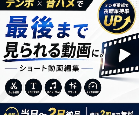 ショート動画をテンポ重視で編集します 音ハメ・テンポ編集で最後まで見られる動画に仕上げます イメージ1
