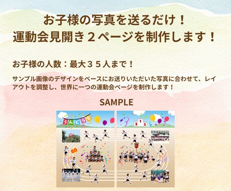 卒園アルバムの運動会ページ作ります 写真を送るだけ！見開き２ページで作ります！ イメージ2