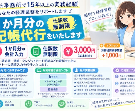 仕訳数無制限！1か月分の記帳代行します freee・弥生オンライン・MF対応 イメージ1