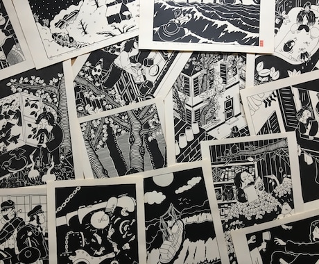 シンプルでインパクトがあるイラストを白黒で描きます ヨーロッパテイストで手描き独特の温かみを感じるスタイルです イメージ1