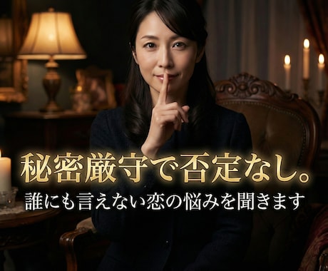 秘密厳守で否定なし。誰にも言えない恋の悩み聞きます 秘密厳守で安心。不倫・W不倫、どんな恋心も優しく受け止めます イメージ2