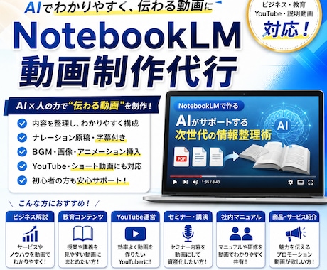 NotebookLM動画制作代行します AIで伝わる解説動画を作成します イメージ1