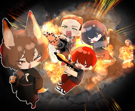 割引】 ミニキャラ集合イラストになります 躍動感あるミニキャラを描きます イメージ1