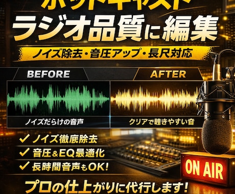 ポッドキャスト編集・ノイズ除去・音圧調整します プロのラジオ音質に仕上げますノイズ除去＋音圧＋聴きやすさ改善 イメージ1