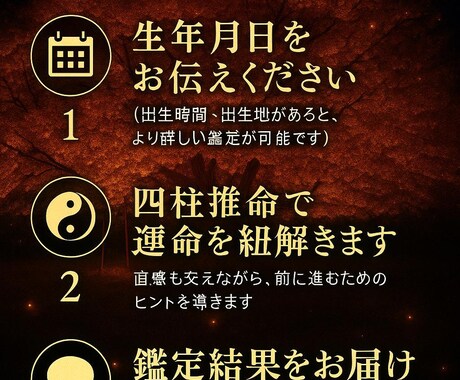 必要なあなたへ 四柱推命と直感で答えを導きます 四柱推命という確かな基盤をもとに鑑定します。 イメージ2