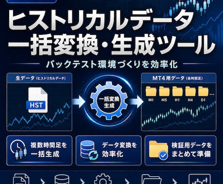 MT4用ヒストリカルデータ生成ツールを提供します 複数通貨ペアの一括変換&生成をします イメージ1