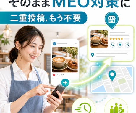 インスタの投稿ボタンがそのままMEO対策になります 一度の設定で経費削減・効率化・順位対策を同時実現 イメージ1
