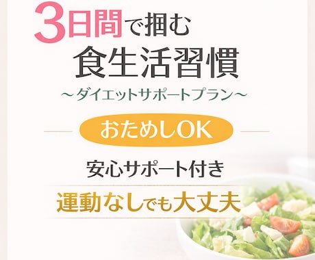 食生活のご提案をします 初心者向けサポート！3日間で「食べ方の感覚」を掴めます。 イメージ1