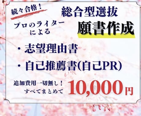 AO・推薦入試の志望理由書・自己推薦書を作成します 追加料金一切無し！合格実績500件のプロのライターが対応 イメージ1
