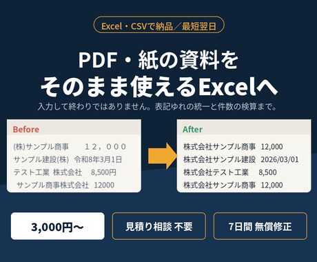 PDF・写真→ Excel/CSVにデータ化します イメージ1