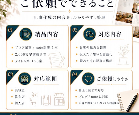 小規模店舗の強みが伝わるブログ記事を作成します お店の強みや想いを読みやすい記事にします イメージ2