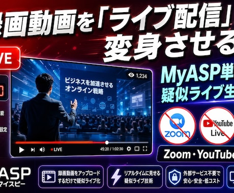 MyASP専用の疑似ライブ配信をツール提供します Vimeo・YouTube不要｜録画をリアルタイム風配信化｜ イメージ2