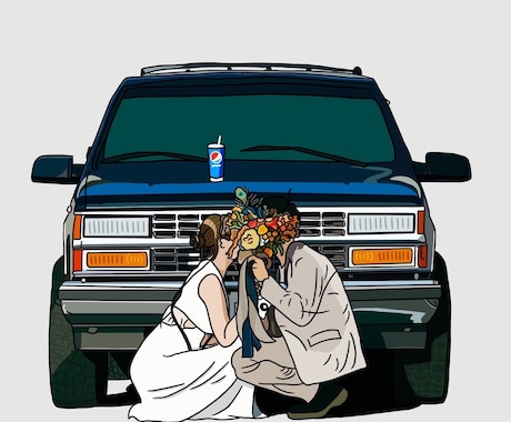 愛車と大切な人の瞬間をアートにします クールでスタイリッシュなイラストを、細部まで描きます！ イメージ1