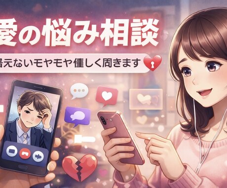 恋愛の悩みやモヤモヤを優しく聞きます 誰にも言えない恋愛の悩みを、否定せず優しくお聞きします。 イメージ1