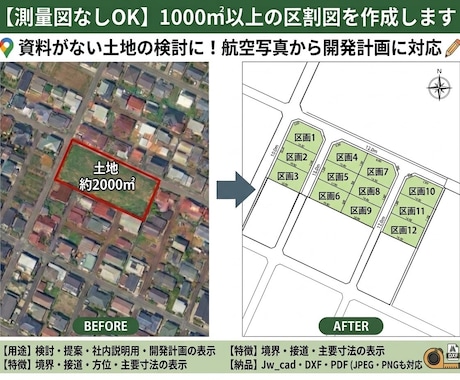 測量図なしOK　1000㎡以上の区割図を作成します イメージ1
