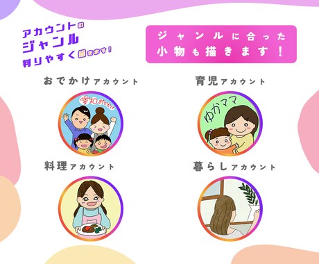 インスタアイコン♪ジャンルがわかるイラスト描きます ジャンルが一目でわかる、あなただけのアイコンを制作します！ イメージ2