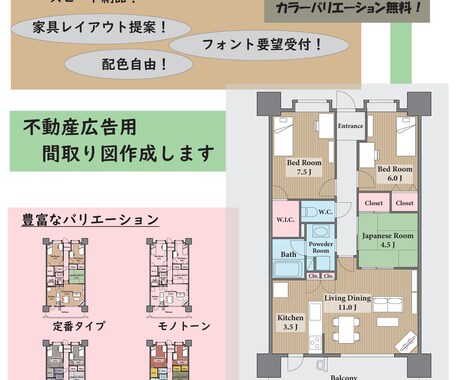 不動産広告用の間取り図（間取図）を作成します スピーディーにオシャレな間取図を提供します イメージ1