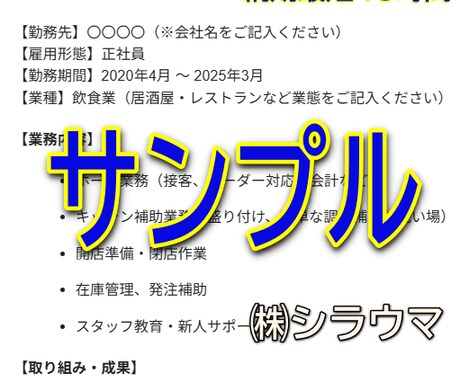 1枚3000円で職務経歴書を作成代行します とりあえず提出できる職務経歴書を作成代行します！ イメージ2
