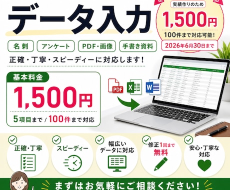データ入力・PDFをExcel/Word化します 面倒な入力作業をまるごと代行！ イメージ1
