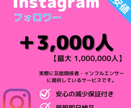 インスタ★フォロワー+3000人増加します 【最高品質】保証あり｜最短即日納品｜最大100万人 イメージ1