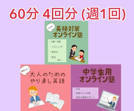 英語オンラインレッスン (月4回/60分）致します 中学生、大人のためのやりなおし英語、英検対策 　対象 イメージ1