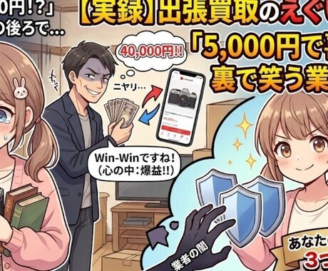 出張買取のえぐい闇教えます 5,000円で喜ぶお客さんを裏で笑う業者から、あなたを守る イメージ1