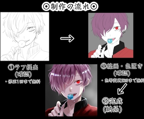 挿絵用、観賞用、動画用等の1枚絵を作成します 綺麗め、ダークな感じで可愛くかっこよく描かせていただきます。 イメージ2