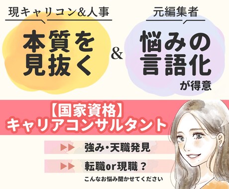 仕事やキャリアの悩みに！言語化・解決サポートします 元編集者・現役人事のキャリアコンサルタントが全力応援 イメージ1
