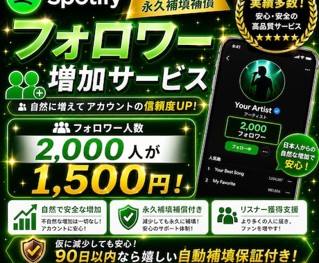 Spotify日本人フォロワー2000人増やします 永久補填補償付き！日本人増加でアルゴリズムに好印象！ イメージ1