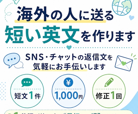 海外の人に送る短い英文を作ります SNSやチャットの返信文を気軽にお手伝いします イメージ1