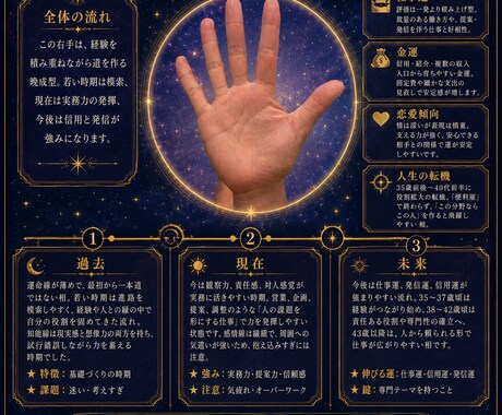 あなたの手相から過去・現在・未来を占います 手相のお写真を元に、今のお悩みに基づいて鑑定します! イメージ2