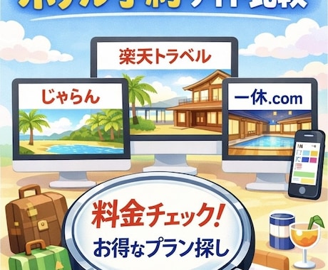 ホテル予約サイトを比較して最安プランを探します ホテル予約サイトを比較し条件に合う最適なプランをご提案します イメージ1