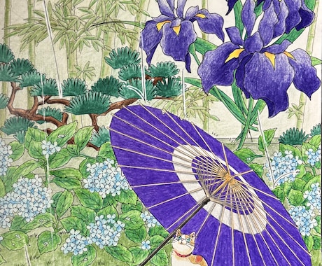 線画、塗り絵などに色鉛筆でアナログ彩色をしています 色鉛筆ならではの柔らかで優しい彩色を得意とします イメージ2
