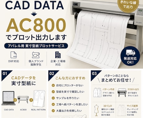 アパレルCADの型紙をAC800プロット出力します イメージ1