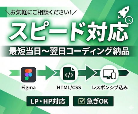 Figmaから最短当日！HP・LPコーディングます 急ぎの案件お任せください｜レスポンシブ込み イメージ1