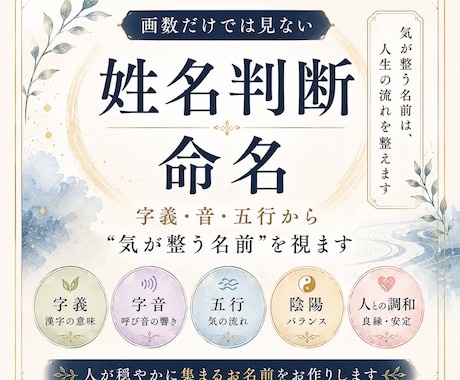 画数だけでは見ない姓名判断・命名をします 字義・音・五行から“気が整う名前”を視ます イメージ1
