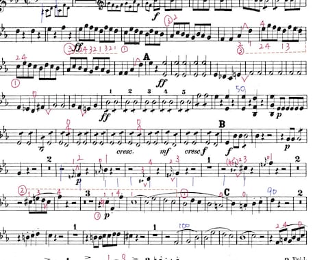 オーケストラ曲【バイオリン指番号】書込みします オーケストラ・弦楽合奏曲の書込み イメージ1