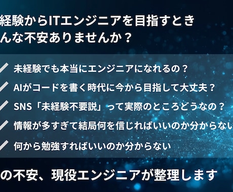 未経験→ITエンジニア転職の不安を解消します 激動のAI時代でもITエンジニアを目指したいあなたへ イメージ2