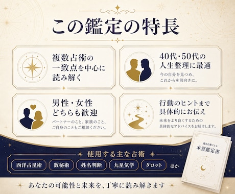 複数占術で本質と今後3年を詳しく鑑定します 40代・50代の人生後半に。強みと今後3年をPDFで整理 イメージ2