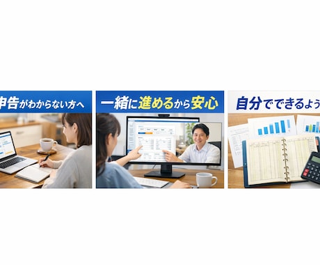初心者OK｜青色申告をゼロから一緒にサポートします 青色申告を“自分でできる状態”までサポートします。 イメージ1