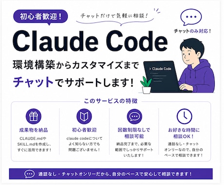 Claude Codeを専用アシスタントに育てます 初心者大歓迎！環境構築や用途に合うルール・スキルを作成します イメージ1
