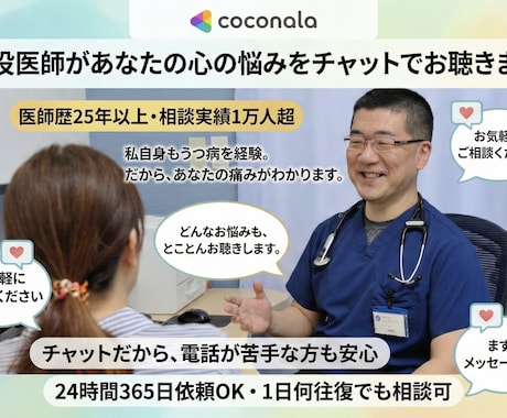 現役医師があなたの心の悩みをチャットでお聴きします 延べ1万人以上のお悩み相談をやってきました イメージ1