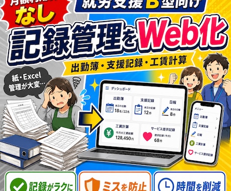 月額利用料なしの就労B型記録管理システムを作ります 月額利用料なしで記録管理をWeb化 イメージ1