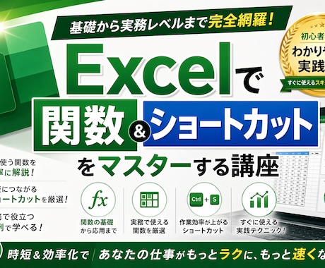 Excel関数＆ショートカット講座を提供します データ処理を“最速化”して仕事効率を一気に引き上げます イメージ1