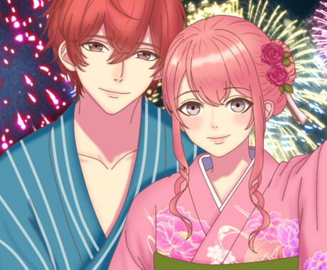 量産イラストを作成します かわいい浴衣カップルのイラストを作成致します！ イメージ1