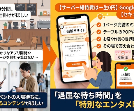 待ち時間をエンタメに！ミニ謎解きサイト作ります 維持費０円！お店の待ち時間やイベントの隙間時間を退屈させない イメージ1