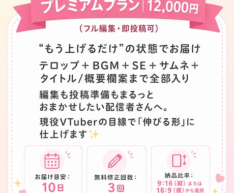 プレミアム：配信のフル編集切り抜き作ります テロップ＋BGM＋SE＋サムネ＋タイトル概要欄案まで全部入り イメージ1