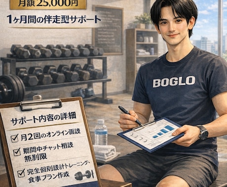 多忙な会社員の方へ、ボディメイクを伴走します 筋トレ・ボディメイクの3日坊主を終わらせます。 イメージ1