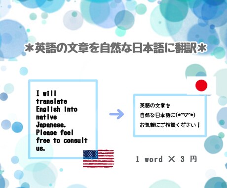 英語の文章を自然な日本語に翻訳致します 1word × 3円柔らかい優しい表現なども(*´꒳`*) イメージ1